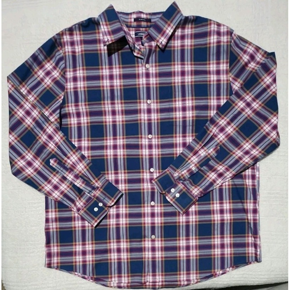 Lands End Mens Size XL 17-17.5 Traditional Fit‎ Long Sleeve Casual Shirt Plaid